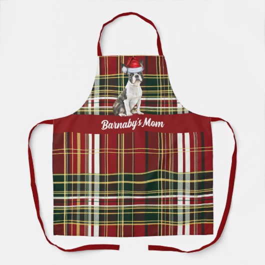 Holiday Red Kariert Boston Terrier Dog Weihnachten Schürze (Vorderseite)