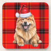 Holiday Red Kariert Chow Chow Santa Dog Getränkeuntersetzer (Vorderseite)