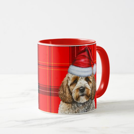 Holiday Red Kariert Cockapoo Weihnachten Weihnacht Tasse (VorderseiteRechts)