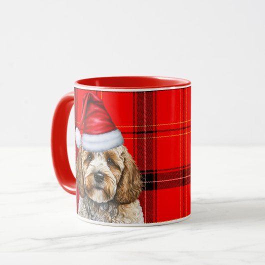 Holiday Red Kariert Cockapoo Weihnachten Weihnacht Tasse (Vorderseite Links)