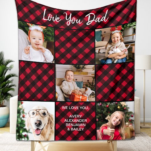 Holiday Red Kariert Personalisiert 5 Foto Collage Fleecedecke