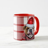 Holiday Red Kariert und Bulldog in einem Hut Weihn Tasse (VorderseiteRechts)