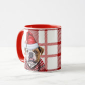 Holiday Red Kariert und Bulldog in einem Hut Weihn Tasse (Vorderseite Links)