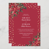 Holiday Red Poinsettia Gold Glitzer Wedding Einladung (Vorne/Hinten)