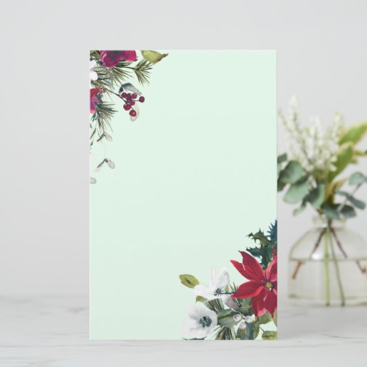 Holiday Red Poinsettia und Evergreen Briefpapier (Stehend Vorderseite)