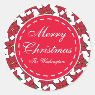 Holiday Red Poinsettia Weihnachtsgeschenk Aufklebe Runder Aufkleber
