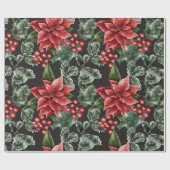 Holiday Red Poinsettias Pine Greenery Xmas Geschenkpapier (Flach)