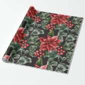 Holiday Red Poinsettias Pine Greenery Xmas Geschenkpapier (Ungerollt)