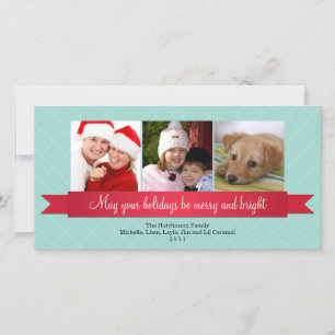 Holiday Red Satin Band Blue Gittice Gruß Feiertagskarte