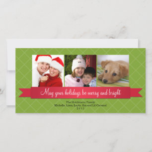 Holiday Red Satin Band Green Gitter Gruß Feiertagskarte