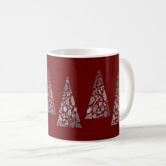 Holiday Red Silver Tree Elegante Kaffeetasse (VorderseiteRechts)