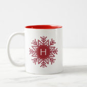 Holiday Red Snowflake Monogram Zweifarbige Tasse (Links)