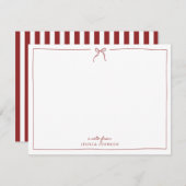 Holiday Red Stripes Bow Note Card Einladung (Vorne/Hinten)