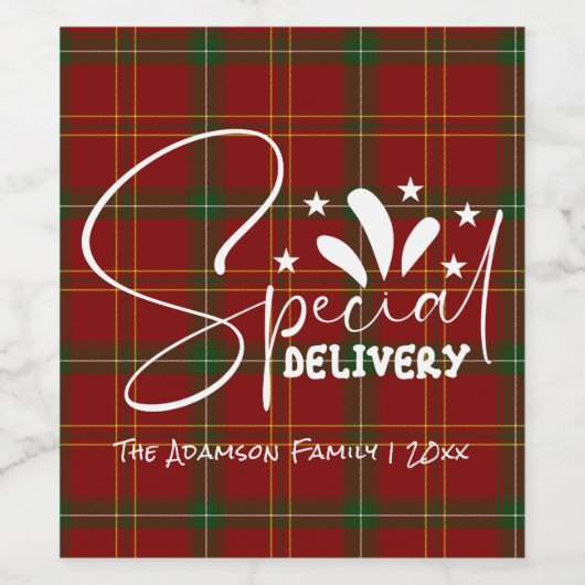 Holiday Red Tartan Christmas Plaid Weinetikett (Einzelnes Label)