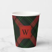 Holiday Red und Green Tartan Kariert mit Monogram Pappbecher (Vorderseite)