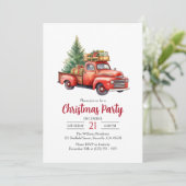 Holiday Red Vintag Truck Weihnachts-Party Einladung (Stehend Vorderseite)