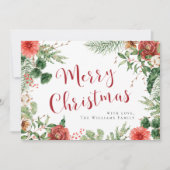 Holiday Red Watercolor Floral Frohe Weihnachtskart (Vorderseite)