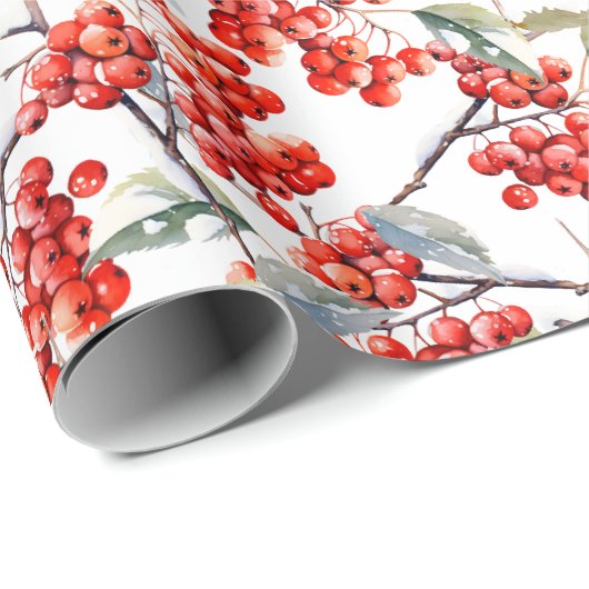 Holiday Red Winterberry Holly Geschenkpapier (Rolleneckpunkt)