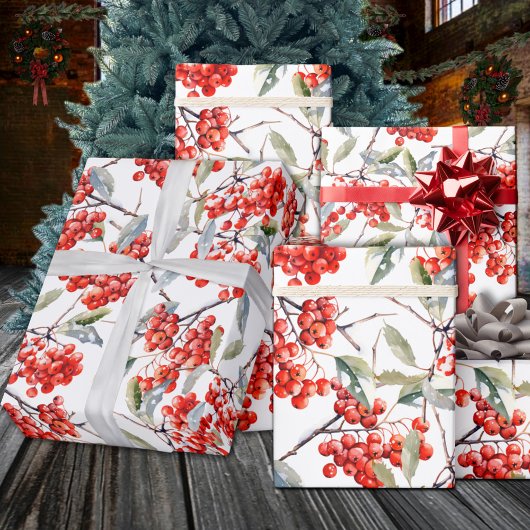 Holiday Red Winterberry Holly Geschenkpapier