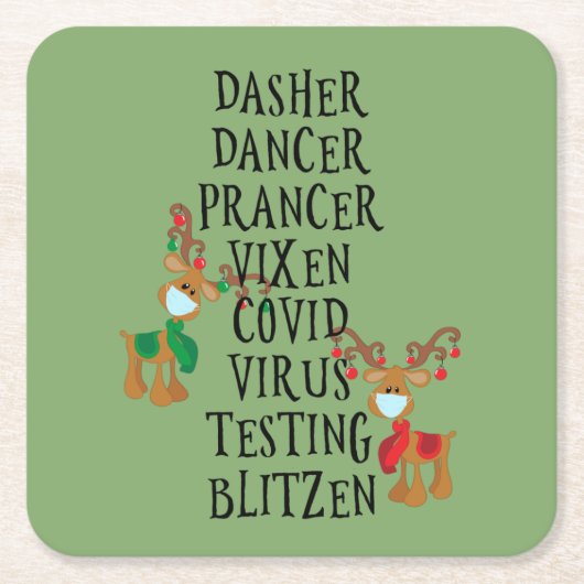 Holiday Reindeer Covid 2020 Weihnachten Rechteckiger Pappuntersetzer (Vorderseite)