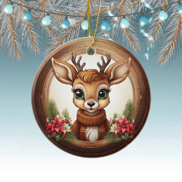 Holiday Reindeer Festive poinsettia flower 🦌🎄 Keramik Ornament