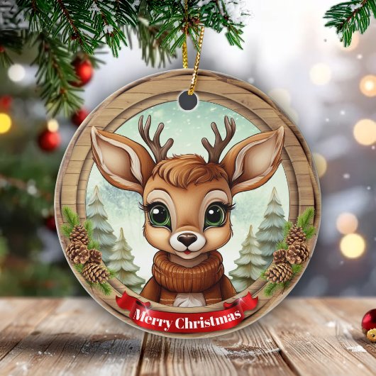 Holiday Reindeer Festive Rustic Christmas 🦌🎄 Keramik Ornament