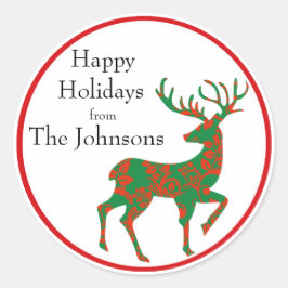 Holiday Reindeer Personalisiert Runder Aufkleber