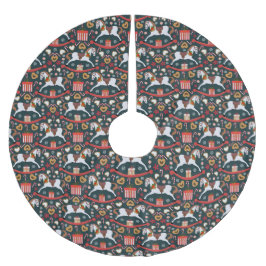 Holiday rocking horses Dark Blue Tree Skirt Polyester Weihnachtsbaumdecke