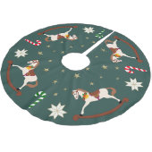 Holiday rocking horses Dark Green Tree Skirt Polyester Weihnachtsbaumdecke (Schrägansicht)
