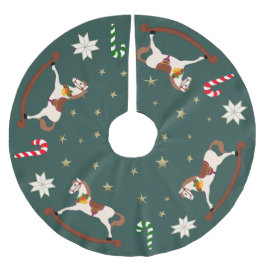 Holiday rocking horses Dark Green Tree Skirt Polyester Weihnachtsbaumdecke