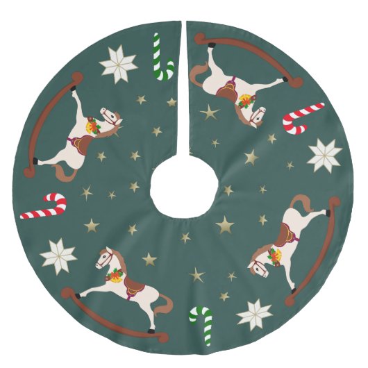 Holiday rocking horses Dark Green Tree Skirt Polyester Weihnachtsbaumdecke (Vorderseite)