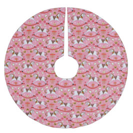 Holiday rocking horses Pink Tree Skirt Polyester Weihnachtsbaumdecke