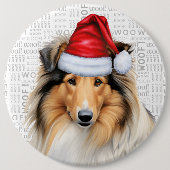 Holiday Rough Collie Dog on Woof Background Button (Vorderseite)