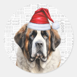 Holiday Saint Bernard Dog and Woof Art Christmas Runder Aufkleber