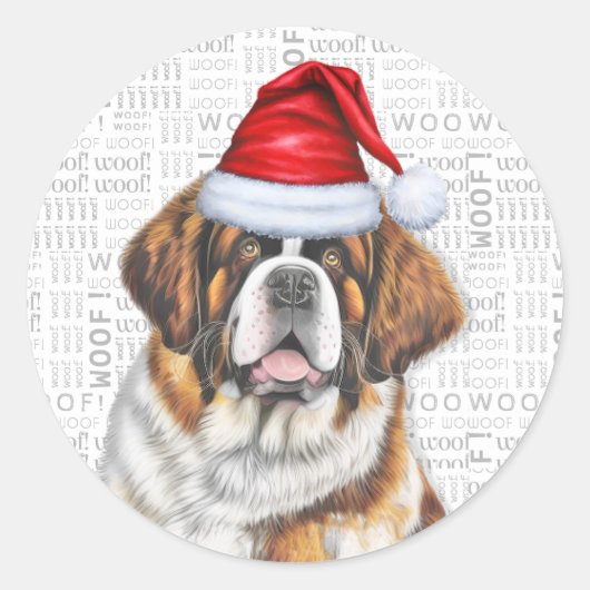 Holiday Saint Bernard Dog und Woof Art Weihnachten Runder Aufkleber (Vorderseite)