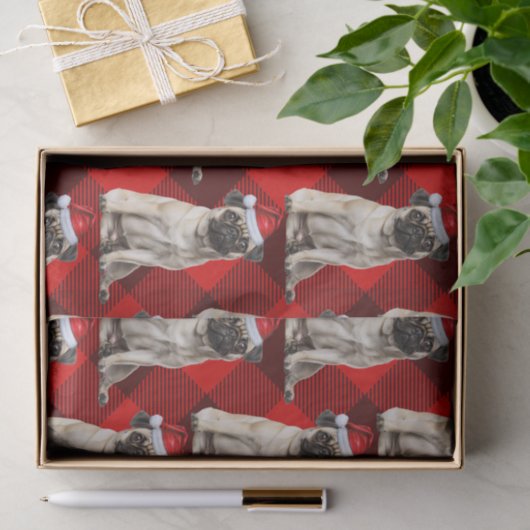 Holiday Santa Pug Dog Red Buffalo Plaid Christmas Seidenpapier (Geschenk)