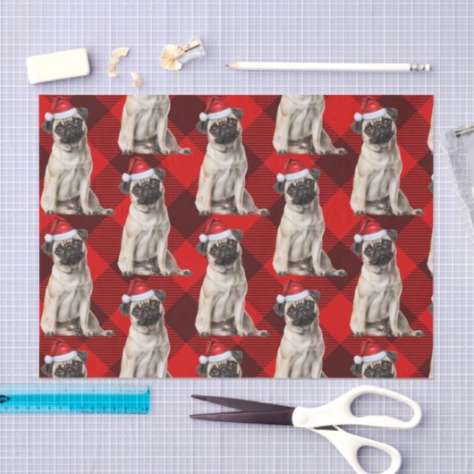 Holiday Santa Pug Dog Red Buffalo Plaid Christmas Seidenpapier (Handwerk)