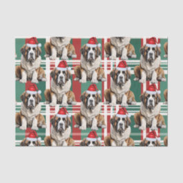 Holiday Santa Saint Bernard Dog Plaid Christmas Seidenpapier