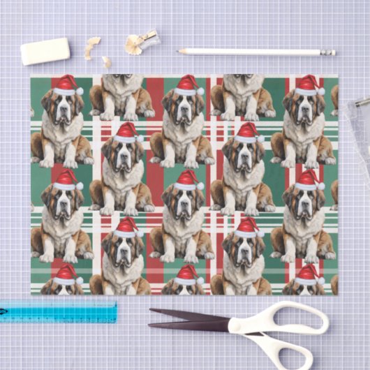 Holiday Santa Saint Bernard Dog Plaid Christmas Seidenpapier (Handwerk)