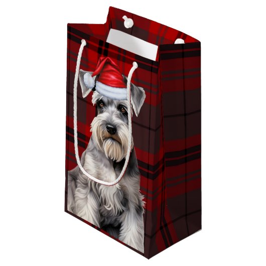 Holiday Schnauzer Dog Holiday Plaid Christmas Kleine Geschenktüte (Vorderseite Schrägansicht)