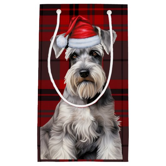 Holiday Schnauzer Dog Holiday Plaid Christmas Kleine Geschenktüte (Vorderseite)