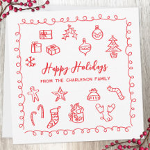 Holiday Scribble Doodle Red and White Card