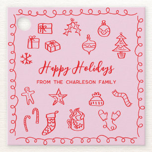 Holiday Scribble Doodle Red und Pink Gift Tag Geschenkanhänger