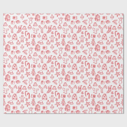 Holiday Scribble Doodle Red und White Geschenkpapier (Flach)