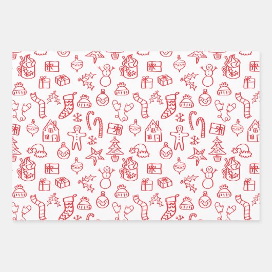 Holiday Scribble Doodle Red und White Geschenkpapier Set (Vorderseite)