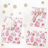 Holiday Scribble Doodle Red und White Geschenkpapier Set