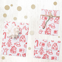 Holiday Scribble Doodle Red und White Geschenkpapier Set
