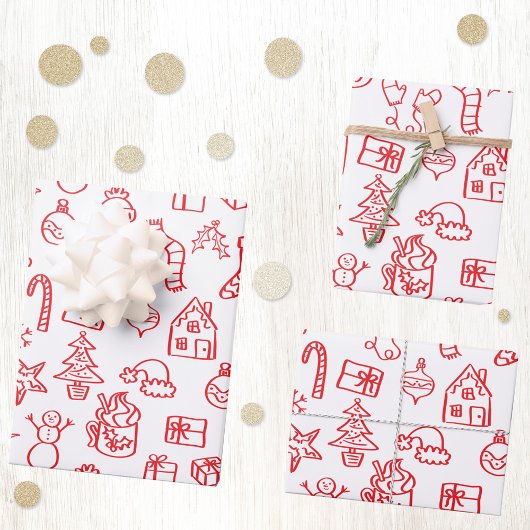 Holiday Scribble Doodle Red und White Geschenkpapier Set