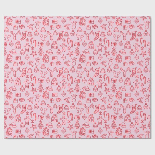 Holiday Scribble Doodle Rot und Rosa Geschenkpapier (Flach)