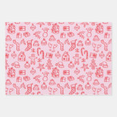Holiday Scribble Doodle Rot und Rosa Geschenkpapier Set (Vorderseite)